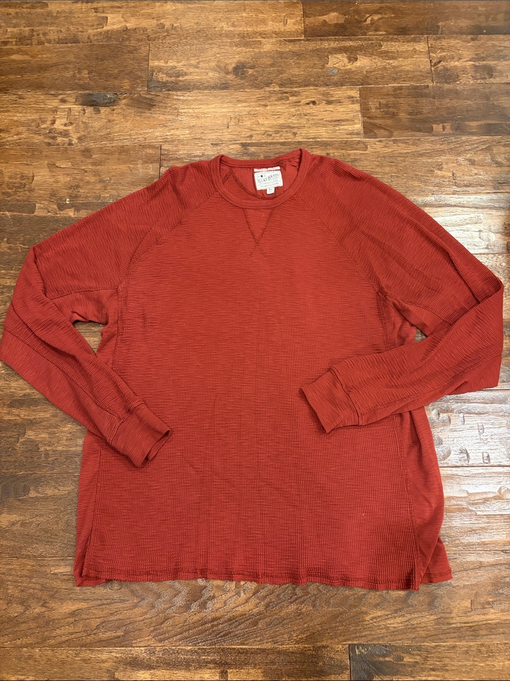 Lucky Brand Men's Long-Sleeve Waffle Crewneck in Brick Red